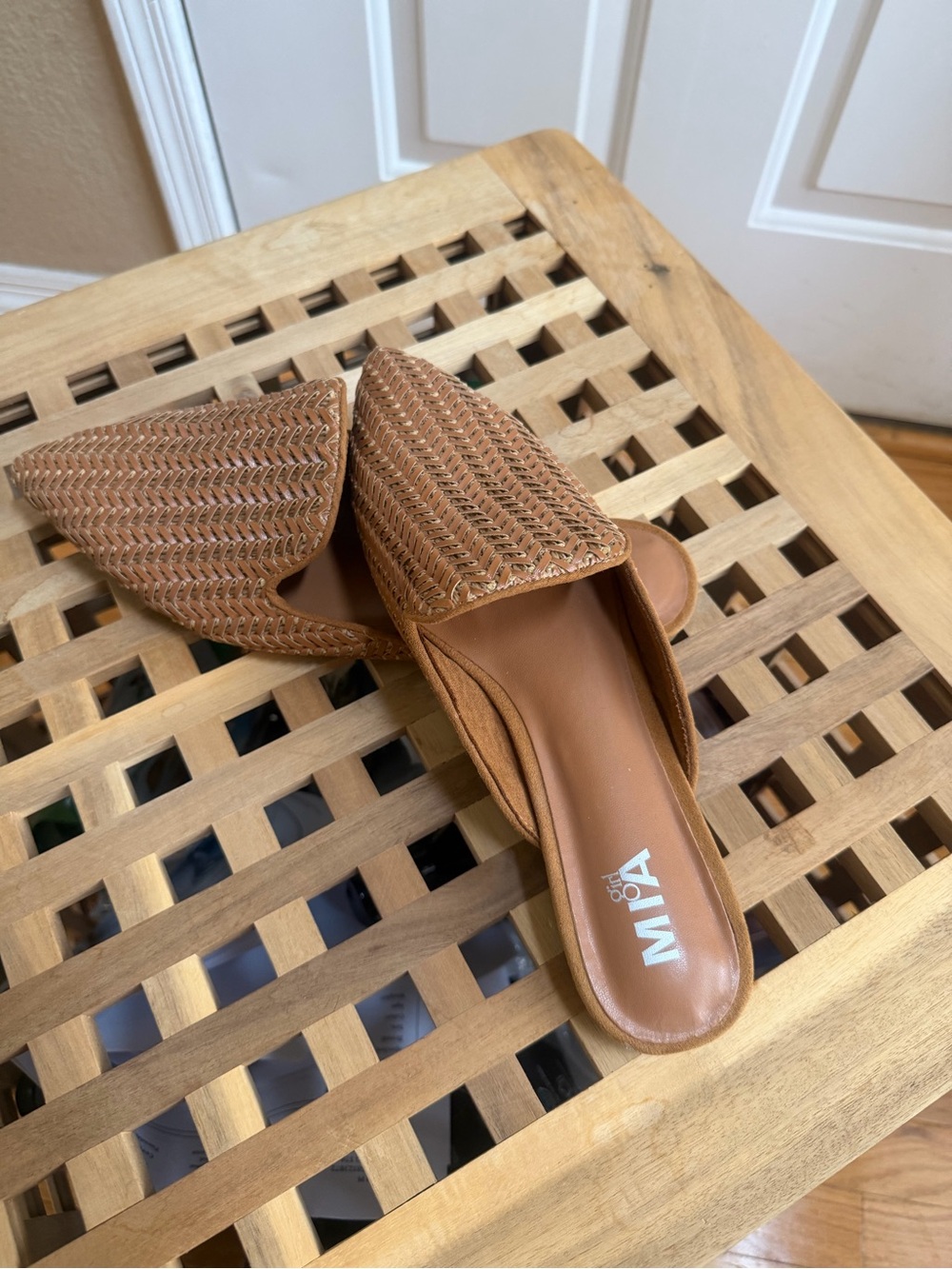 MIA Woven Pointed-Toe Slide Mule in Tan